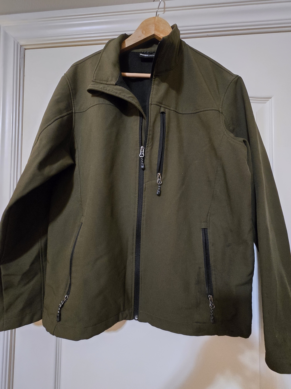 Swiss Tech Olive Performance Softshell Jacket with Black Zippers